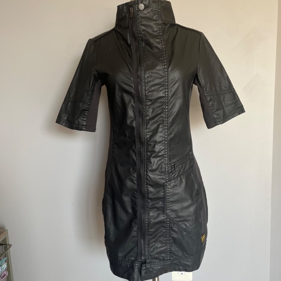 G Star Raw Steam Mini Mock Neck Coated Cotton Black Full Zip Short Sleeve Dress - Picture 3 of 14